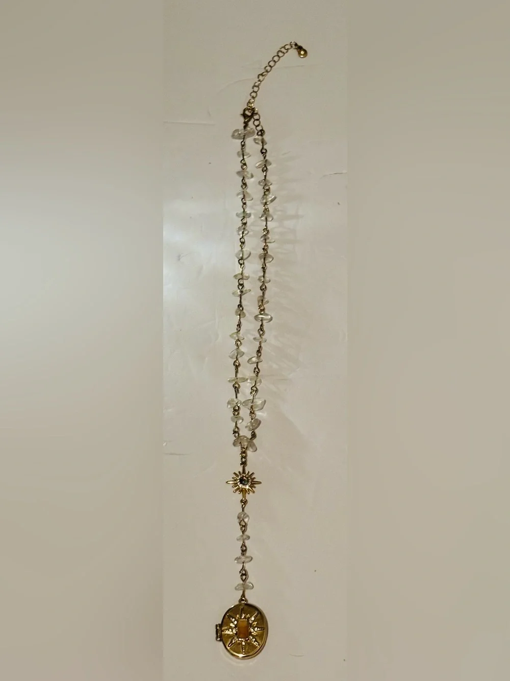 Gold-Tone & Quartz Crystal Lariat Y Style Necklace with Locket Charm ✨